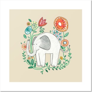Elephant Among Flowers Posters and Art